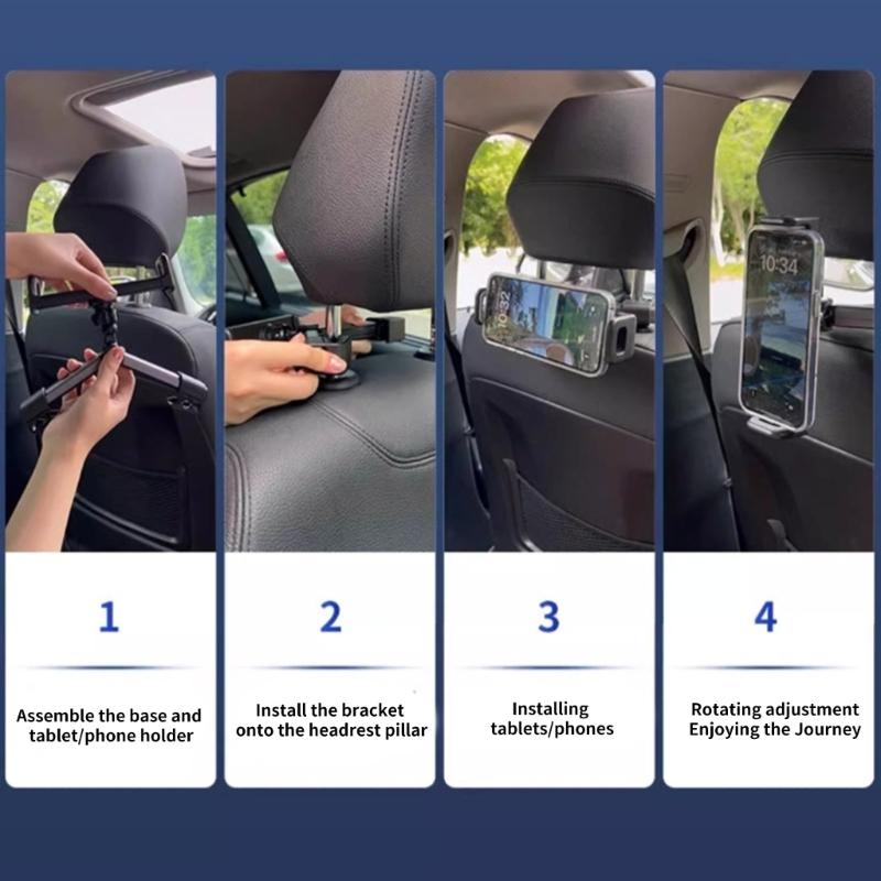 Car Backseat Mount Entertainment Holder for Tablets Phone, 360 Degree Rotatable, Long Drives Family Trips Easy to Clean