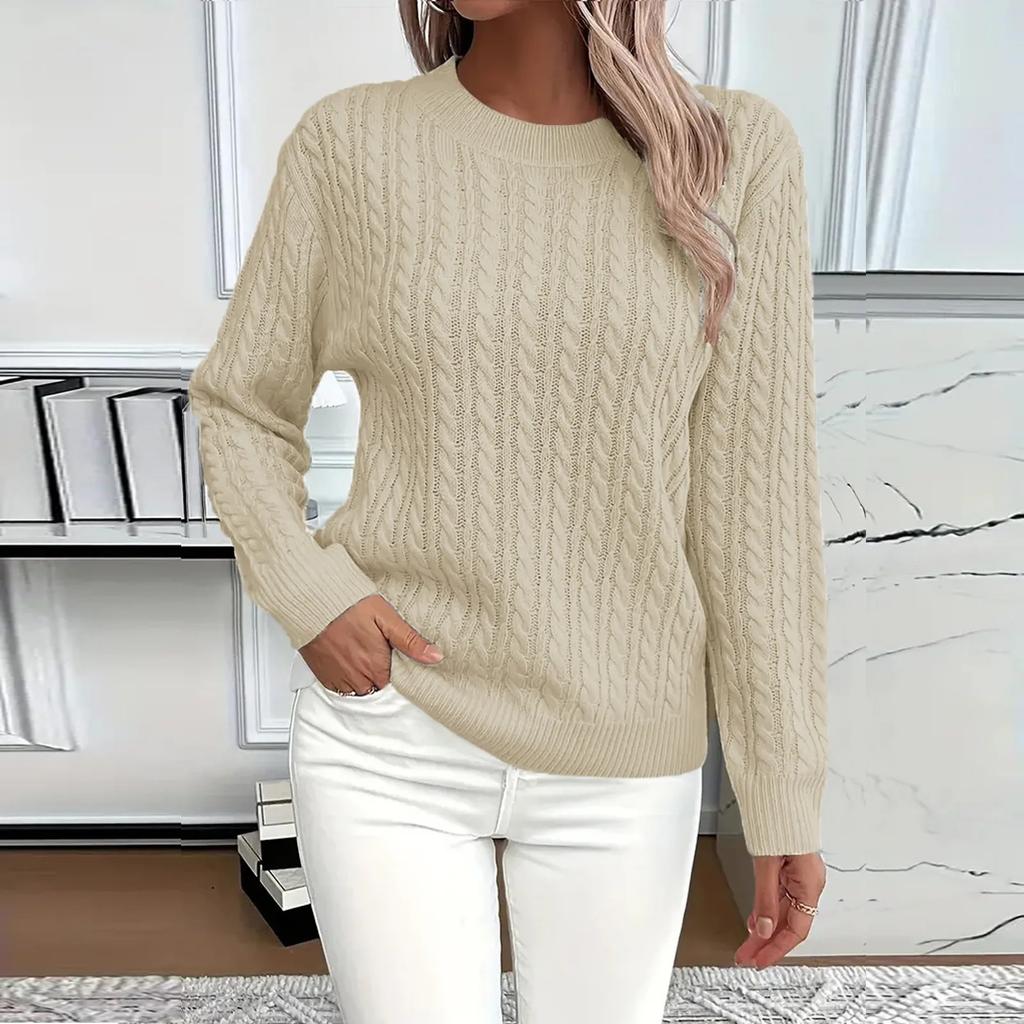 Dame Rundhalset Strikket Sweater