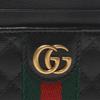 Gucci Gold Logo Striped Webbing Diamond Pattern Leather Card Holder Women Card Holder Black 536454-0YKBT-1060