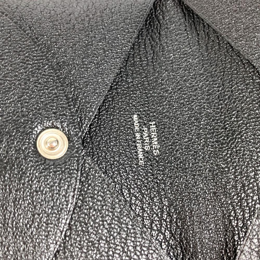 HERMES Wallet Calvi SilverHardware Small Bifold Card Case coin purse Black