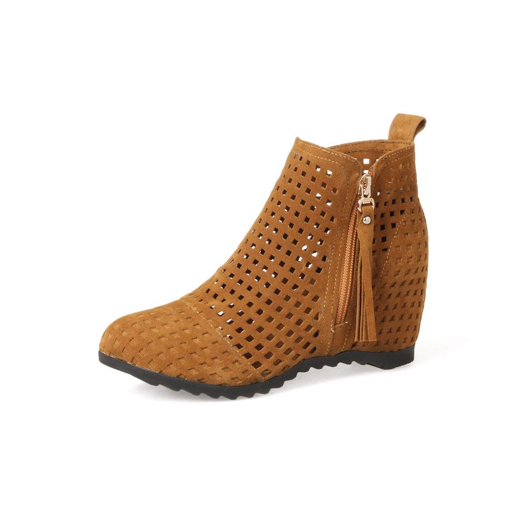 Fashion 2025 New Women Summer Boots Flat Low Hidden Wedges Cutout Zip Bootas Ladies Dress Casual Shoes Hot Sale Size 34-43 Botas Mujer