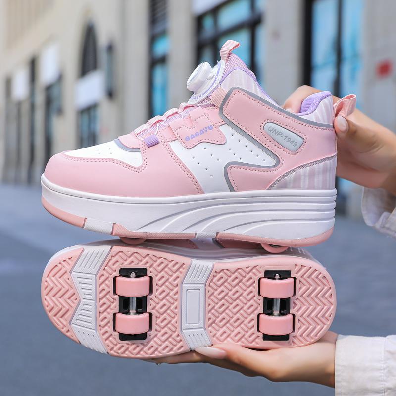 Boys Youth Roller Skates Shoes Removable Flat Shoes Four-Wheel Running Shoes for Kids - Roller Skating Shoes with Sport Buckle