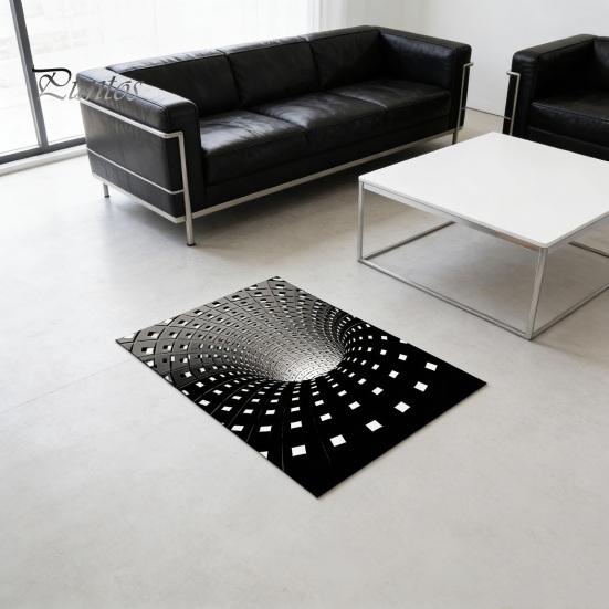 Decorative Floor Mat 3D Vortex Optical Illusion Rug Vision Vertigo Area Realistic Black And White Doormat Non-Slip for Living Room Bedroom Entrance