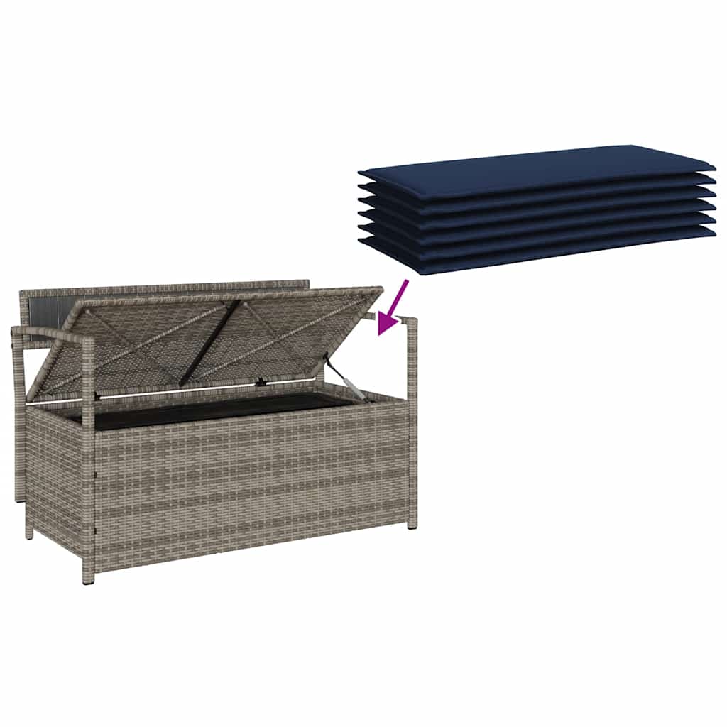 Garden Bench with Storage Space and Cushions Grey Poly Rattan