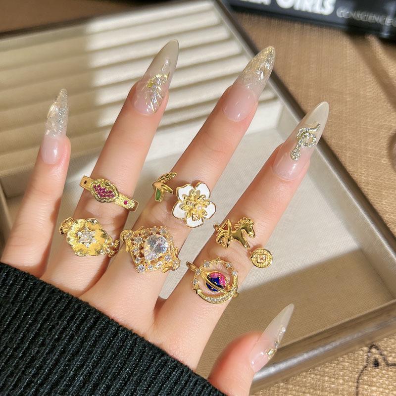 2026 Japanese Symphony Universe Personality Light Luxury Geometric Flower Ring Women's Horse Rich Simple Temperament Ring
