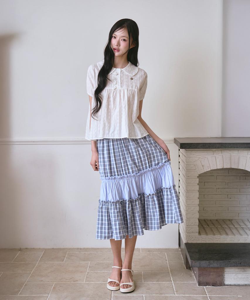 The Green Lab Vintage Tiered Check Skirt [Blue]