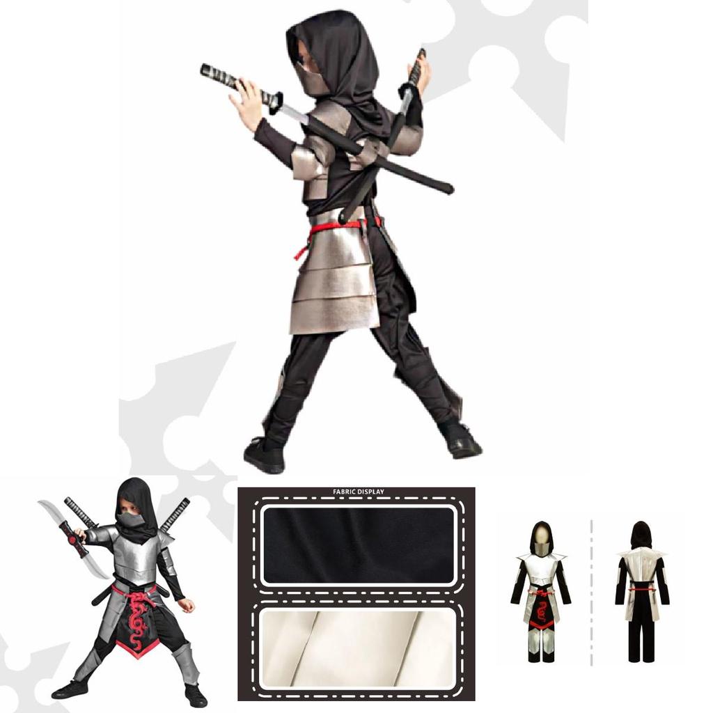 Deluxe Halloween Ninja Costume For Kids Complete Set With Headgear Jumpsuit Leg Warmers Breastplate And Waistcoat Ninja Costume)