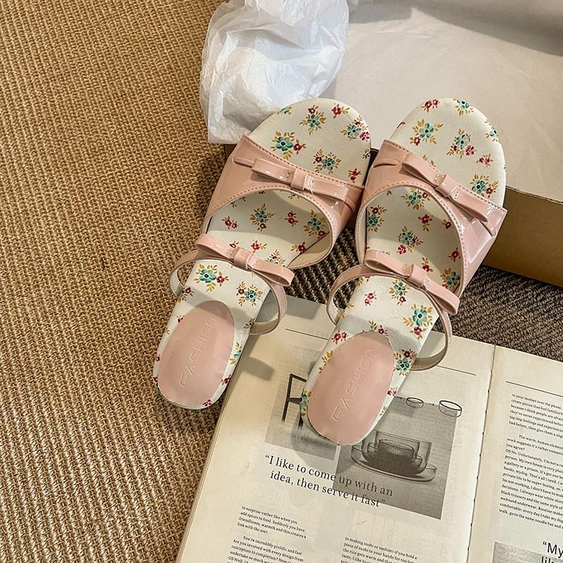 Fashion 2025 New Women's Slippers Summer New High Heels Round Head Open Toe Bow Sandals Casual Fashion Sweet Anomalous Slippers