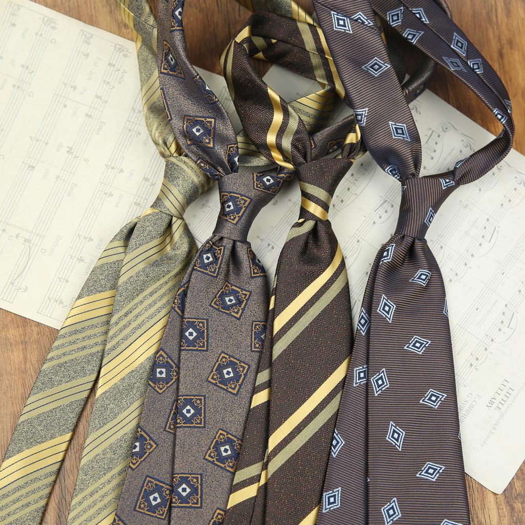 Tie Men'S Dress Business British Casual Retro Coffee Color Yellow Stripes Hand Hit Groom Wedding Trend