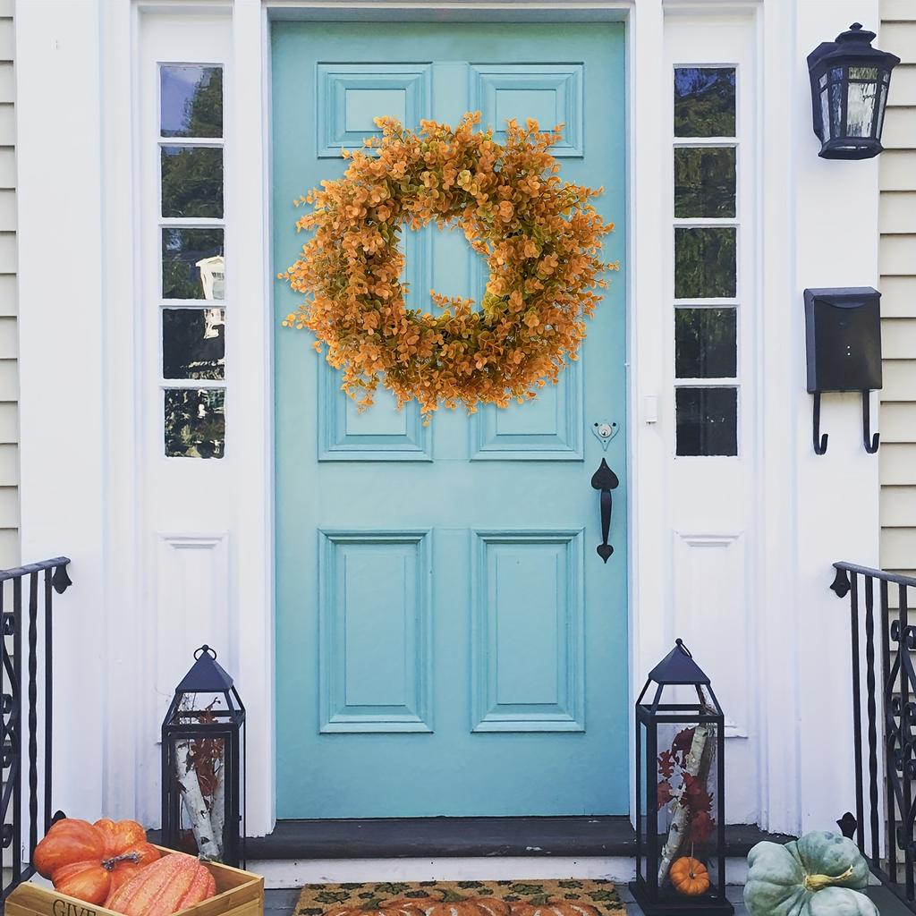 Artificial Fall Wreath for Front Door Autumn Orange Leaf Wreath Farmhouses Indoor Outdoor Window Wall Door Home Decors