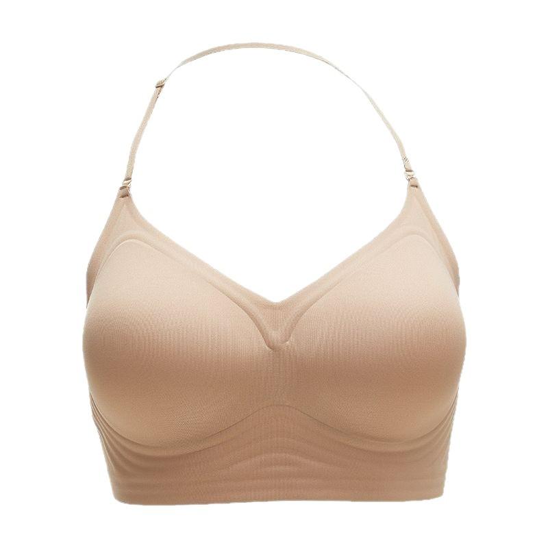 Summer Sexy Seamless Bra Women's Beautiful Back Straight Back Buckle Invisible Bra Chest Gathering Slim Shoulder Suspender Bra