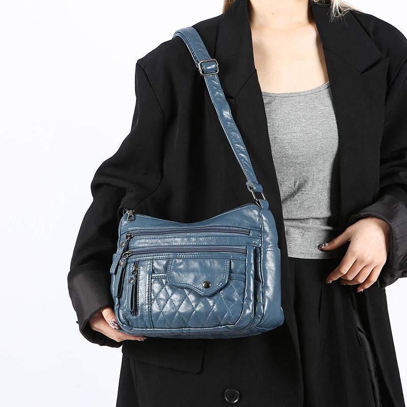 Middelaldrende og eldre kvinners veske skulderveske vintage mykt skinn mammaveske lett crossbody-veske