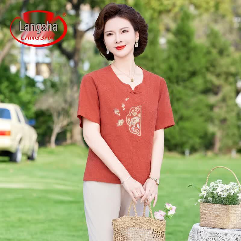 Langsha Embroidered Breathable Two-Piece Summer Set 3XL
