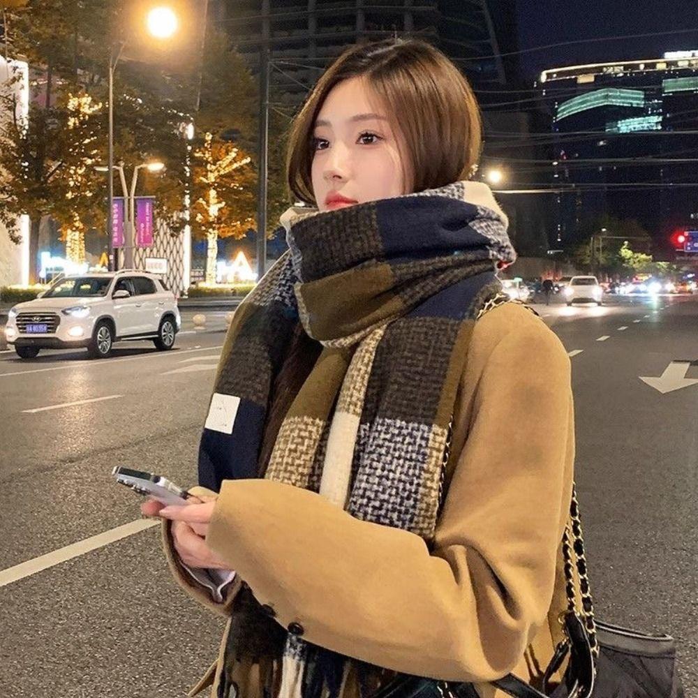 Korean Style Winter Cashmere Shawl Thickened Plaid Knitted Scarf Fashion   Women/Men
