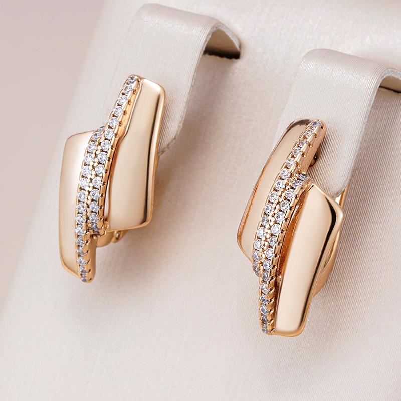 Unique Innovative Rose Gold Drop Earring For Women Luxury Geometry Elegant Bar Natural Zircon Fashion Daily Jewelry