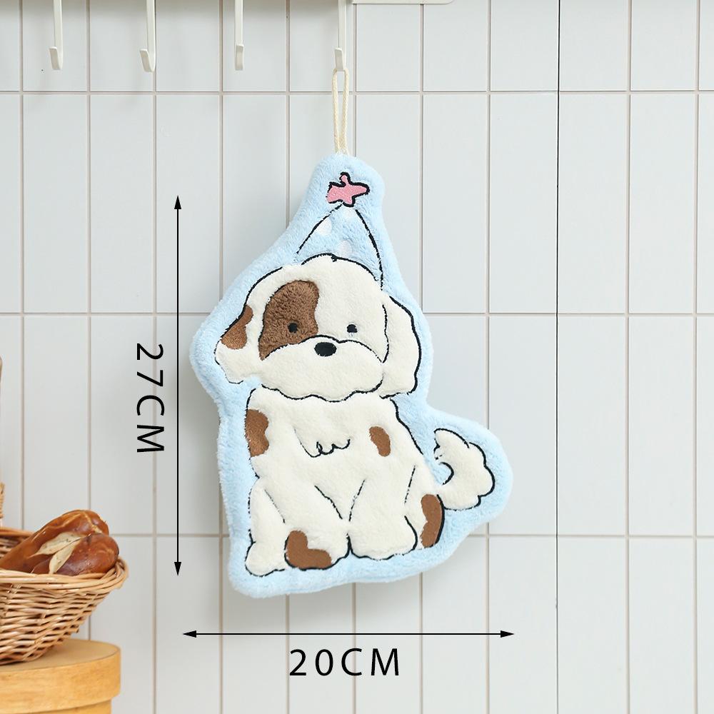 Hanging Style, Thickened, Super Absorbent, Cute Cartoon, Hand Towel, Coral Fleece, Small Square Towel, Dual-use for Kitchen and Bathroom