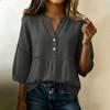 Women Loose Fit V Neck Button Front Casual Top Long Sleeve Cotton Linen Blend Pullover Shirt Lightweight Breathable Blouse