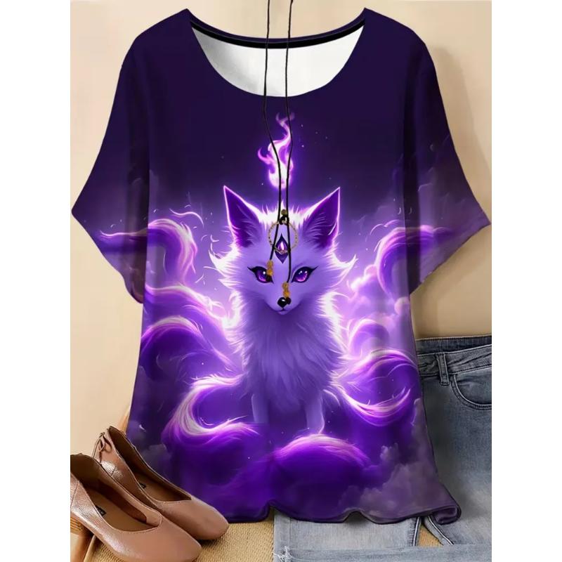 Fashion Women's Crew Neck Short Sleeve 3D Animal Color Printing Animal Short Sleeve Crew Neck T-Shirt