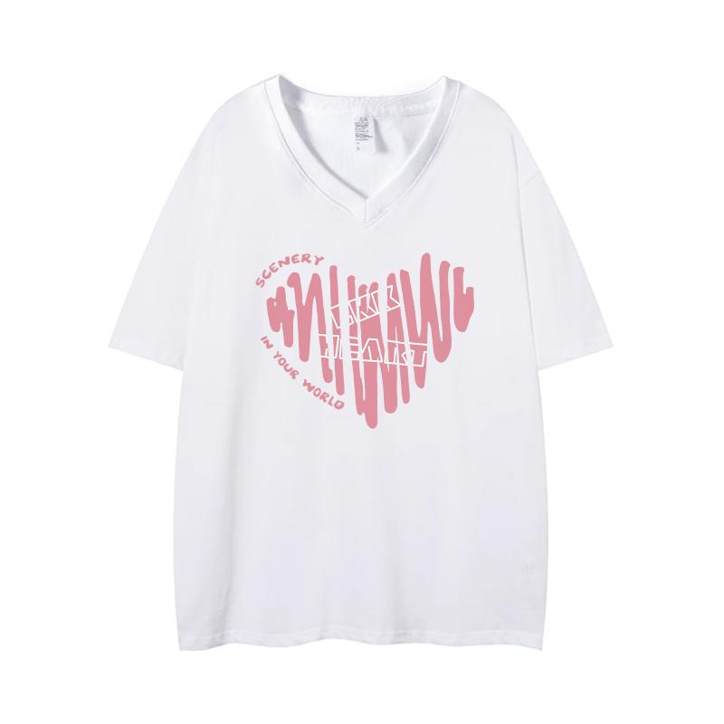 Women's V-Ne Oversize Cotton T-irt ort Sve Loose Fit Summer Casual Print Korean Sle Comfortable Breathable Top