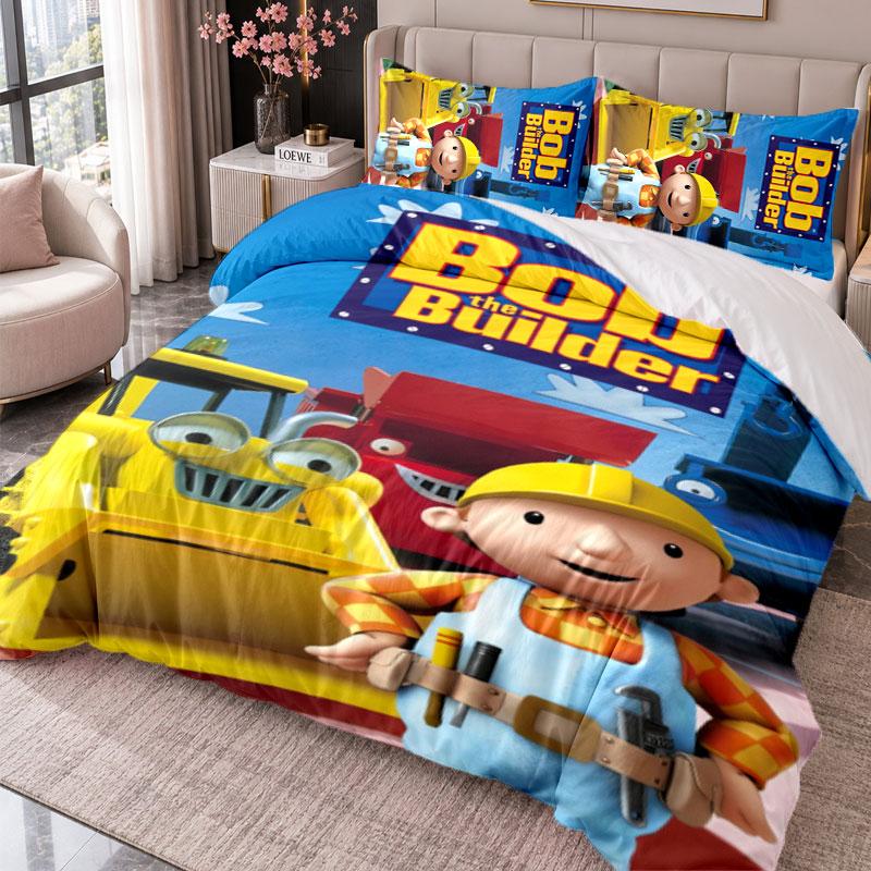 Bob the Builder 3Pcs Bedding Set Duvet Cover With Two Pillowcases For Bedroom Home Decoration