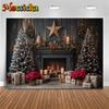 Mocsicka Christmas Tree Photography Background Gift Fireplace Home Wood Wall Decoration Baby Photo Backdrop Shooting Prop Studio