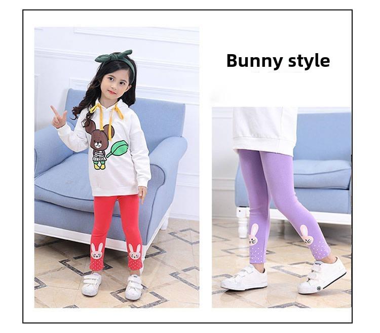 Mädchen Leggings im Prinzessinnenstil mit floraler Stickerei und Hasenprint für Frühling & Herbst