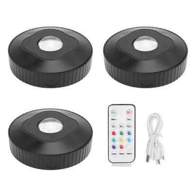 3PCS RGB Colorful Puck Light Battery Operated USB Rechargeable Under Cabinet Lighting with Remote