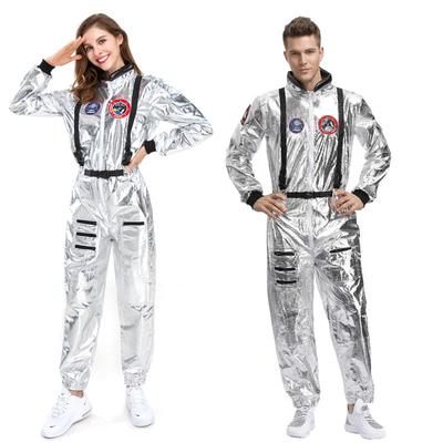 Adult Astronaut Costume Silver Jumpsuit Spaceman Cosplay Outfit Halloween Carnival Party Dress Role Play Uniform for Men Women