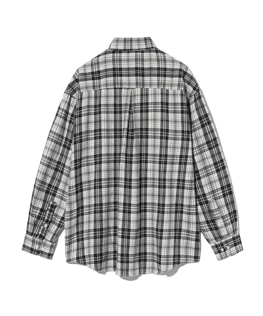 STANDARDERROR 87-Stan134 Soft Misty Oversized Pocket Long Sleeve Check Shirt Black