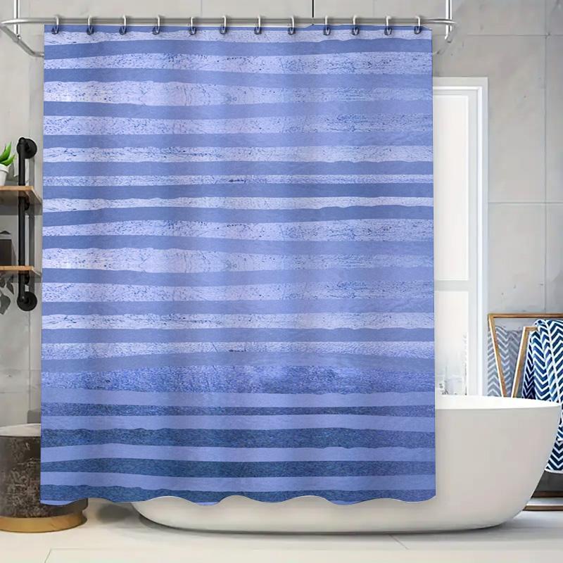 Blue Striped Shower Curtain Waterproof Bath Decor W60H190(CM)-1 Pcs