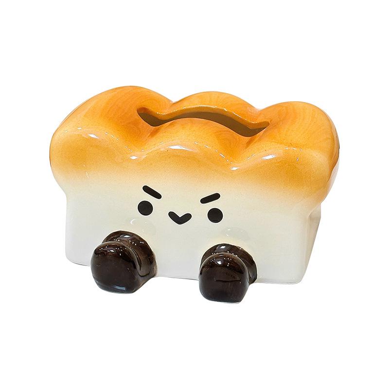 Cute Toast Ceramic Tissue Box & Phone Holder - Creative Pull-out Napkin Paper Box for Living Room & Dining Table