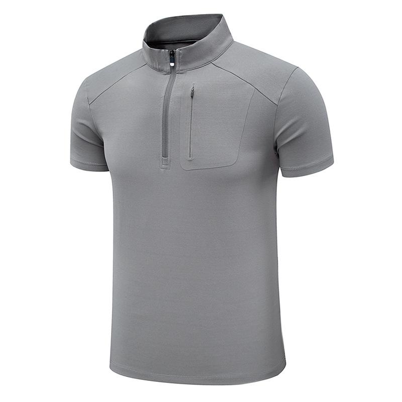 Summer Men's Stand Up Collar Quick Drying T-shirt with Half Zipper Polo Shirt, Running and Fitness Outdoor Breathable Top