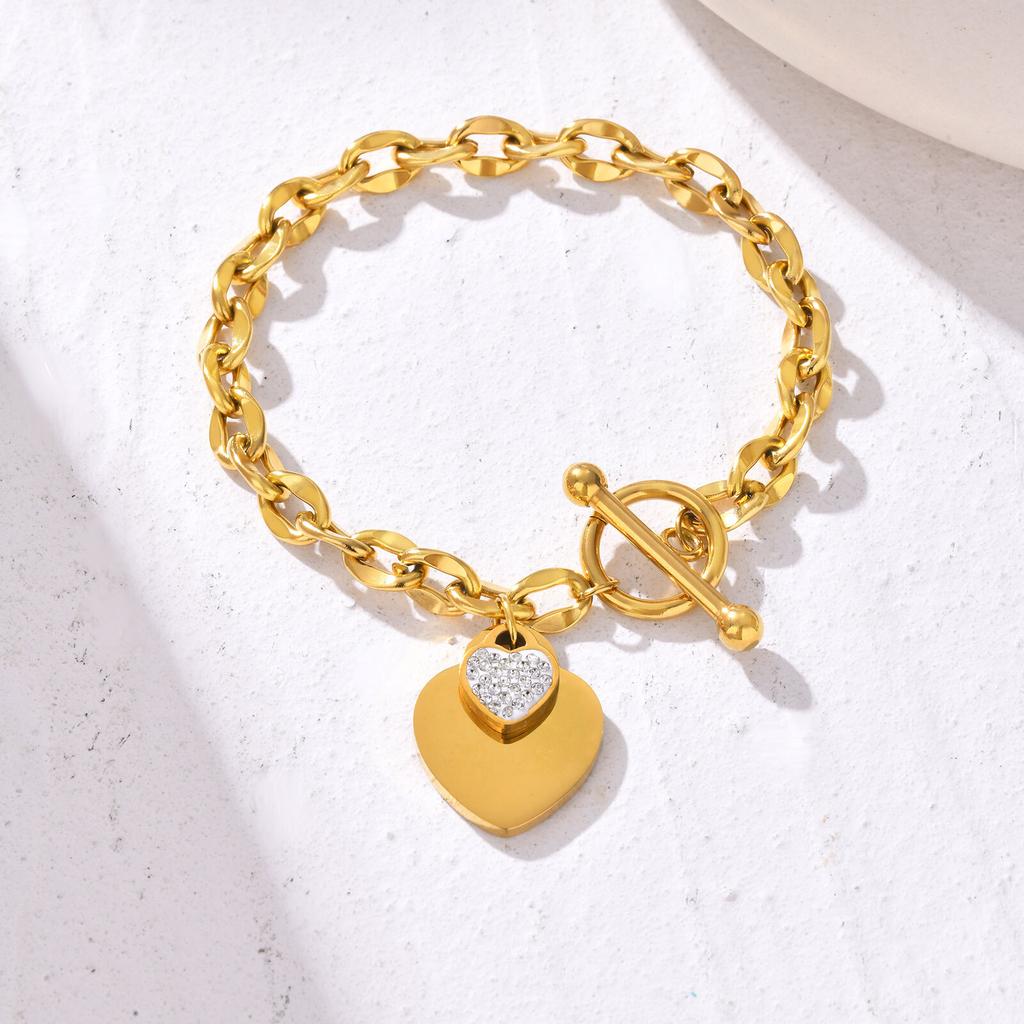 Double Love Heart Charm Bracelets Girls Silver Gold Color Stainless Steel Bracelet For Women Steel Hand Chains Wristband Jewelry