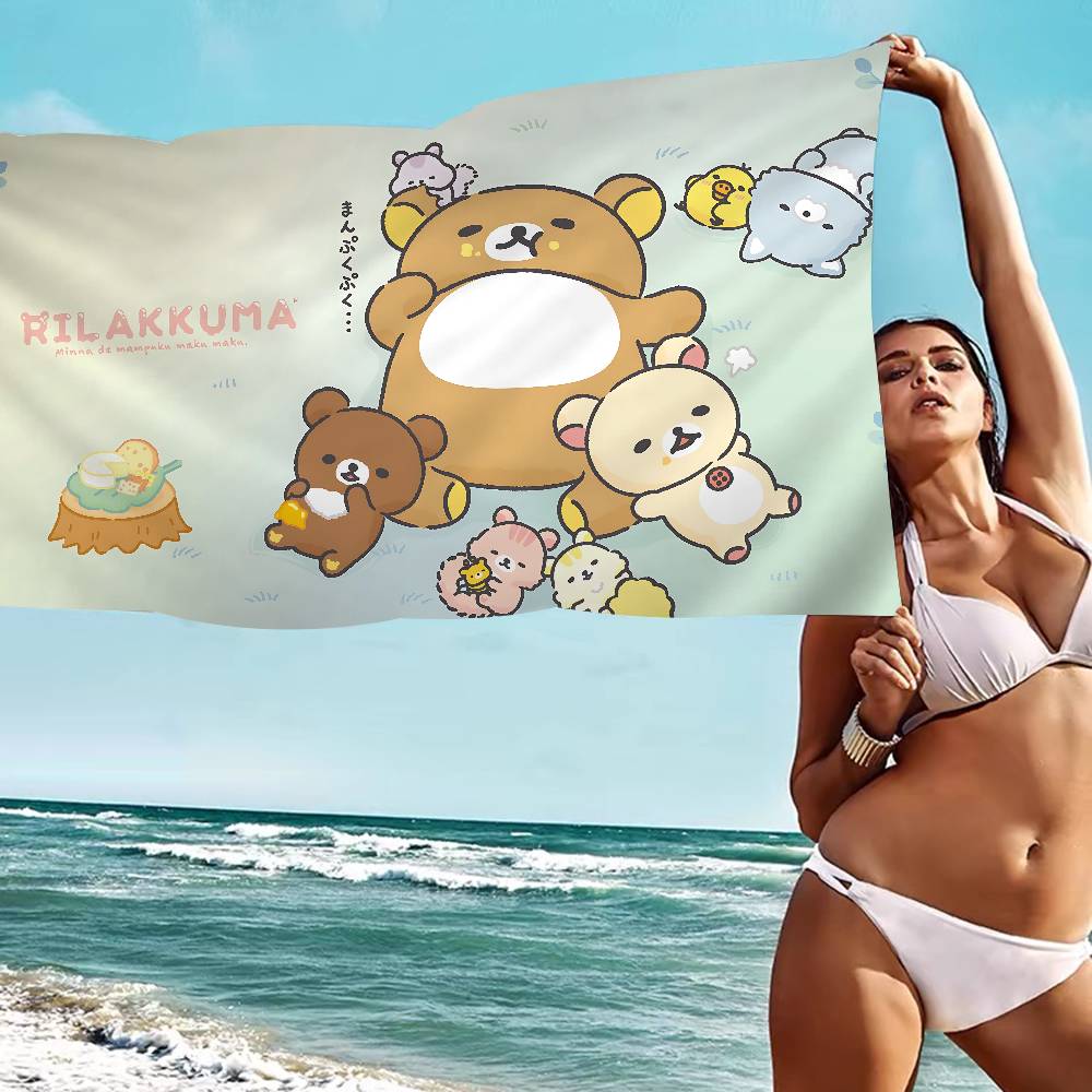 Kawaii Rilakkuma Bär Mikrofaser Decke Schnelltrocknende Strandtücher Übergröße Druck Super Saugfähige Pooltuch Decke