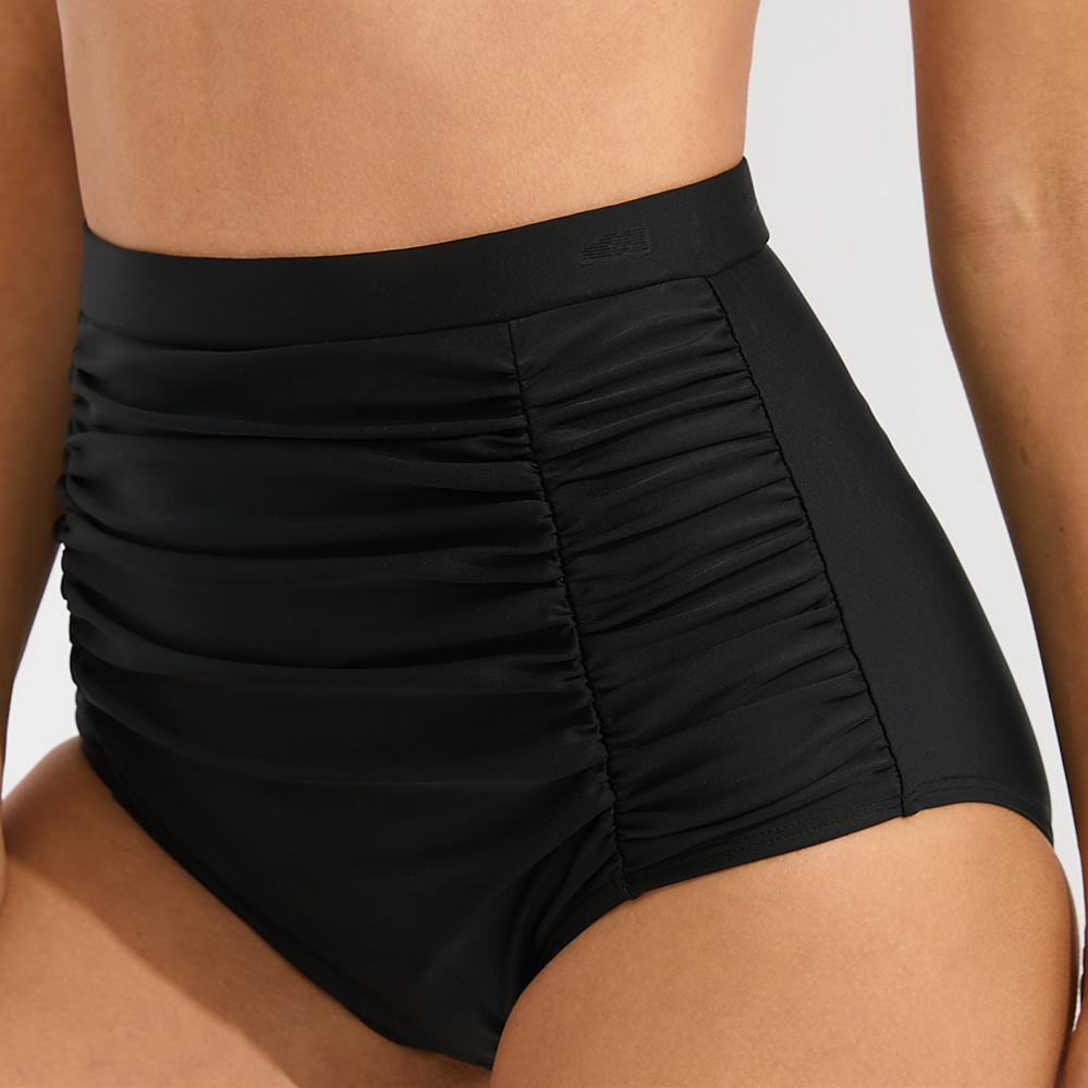 Women’s High-Waisted Swimsuit Stretch Ruched Swim Bottoms, Modest Bikini Pants for Beach and Pool