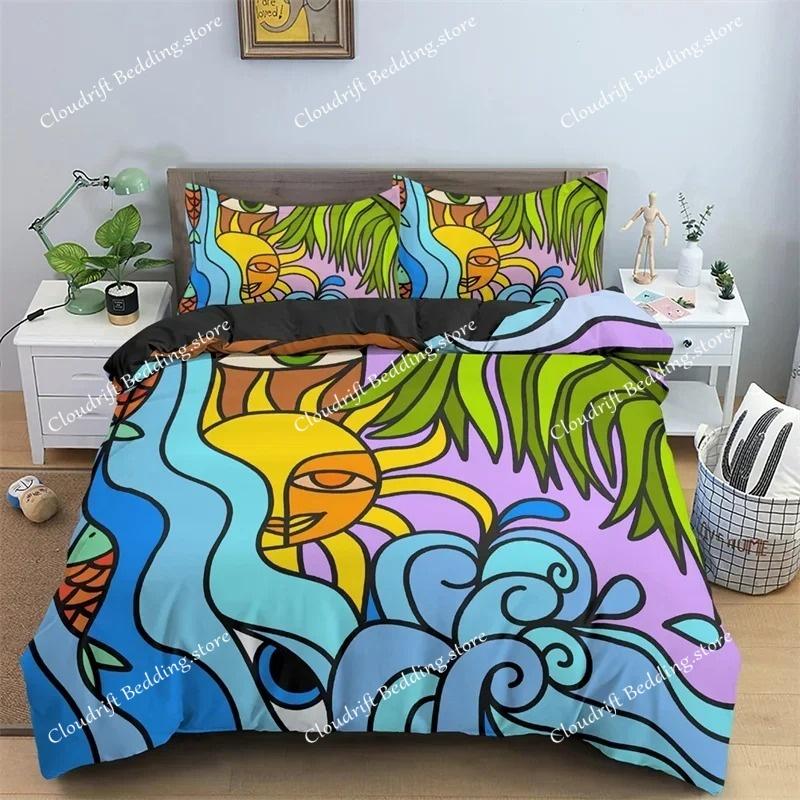 Abstract Human Face Duvet Cover Twin Full King Double Microfiber Mystic Artwork Comforter Cover Psychedelic Graffiti Bedding Set