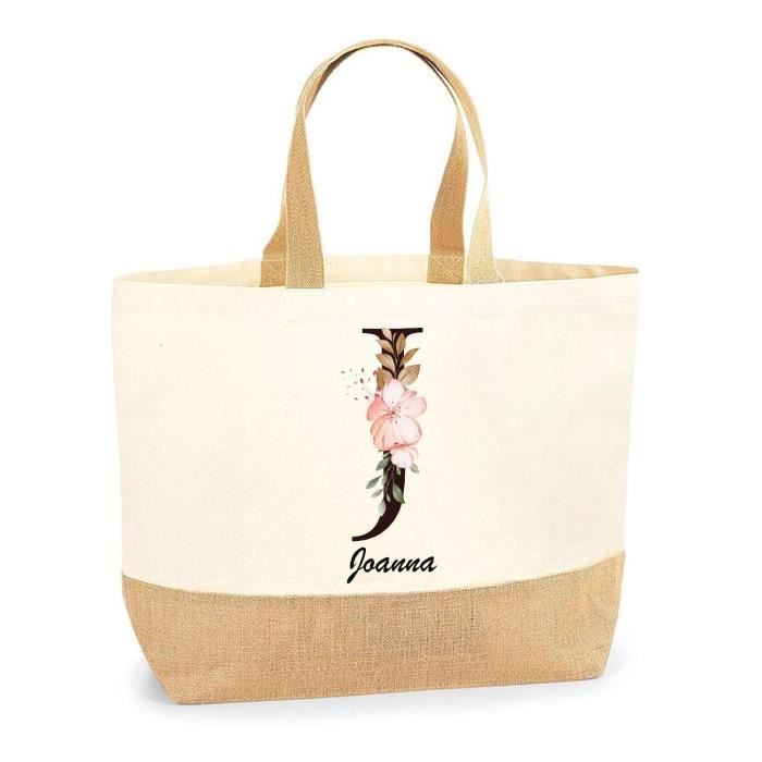 Cabas de Plage - PLANETEE - Joanna Lettre Fleur - Jute naturel - Multicolore - Grande capacité