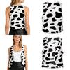 Women Western Cowgirl Halloween Masquerade Party Costume Cow-spot Print Flannel Vest V Neck Open Front Sleeveless Tank Top
