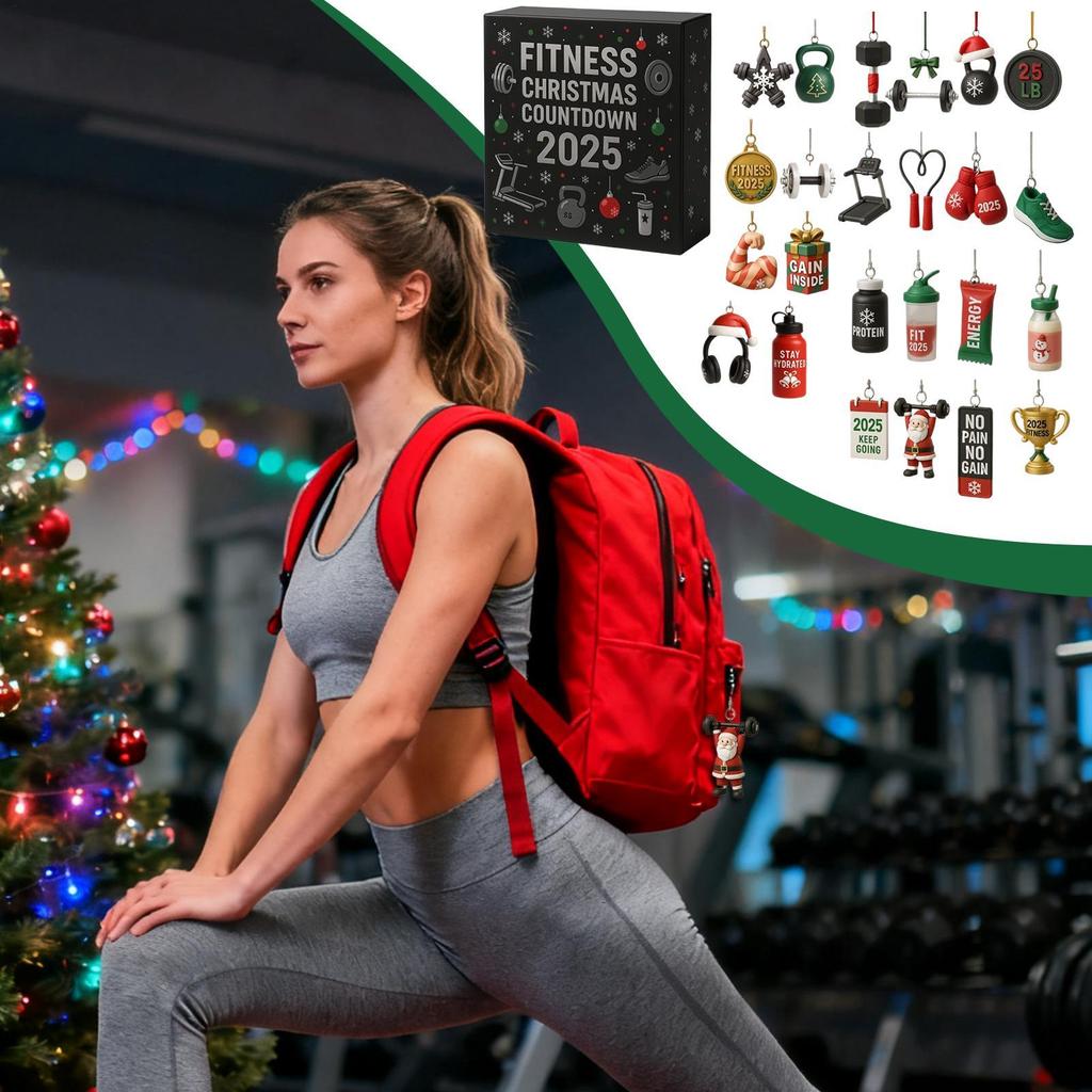 Fitness Gear Christmas Countdown Calendar - 2D Acrylic 24 Days Advent Ornament for Winter Holiday Party Decor, Home Gym, Window