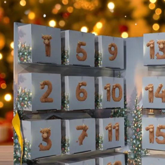 Skládací adventní kalendář s skotským náhorním skotem 24denní vánoční odpočítávací kalendář Dekorace se skotským náhorním skotem pro domov Farmářská dekorace Dětský sváteční dárek