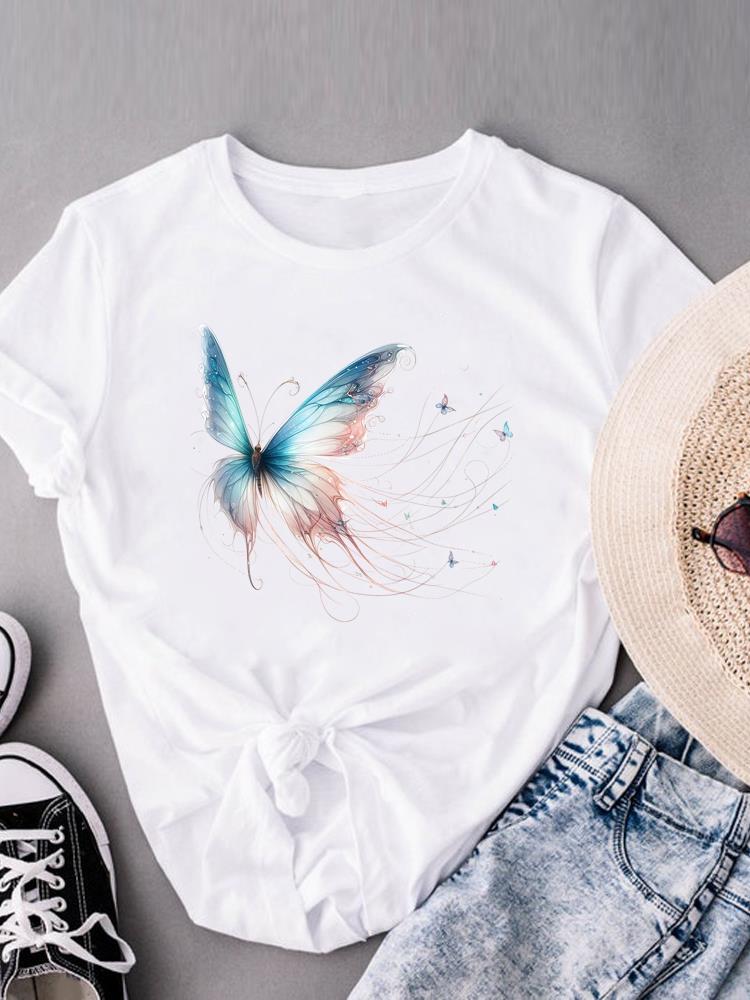 (Asian Size) Casual Women's Top Print flower style trend Short Sleeve T-shirts T Clothing O-neck Fashion Female Graphic Tee