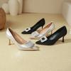 Autumn Pointed Rhinestone Square Buckle High Heels Thin Heels Sexy Not Tired Feet Small High Heels Light Mouth Single Shoes