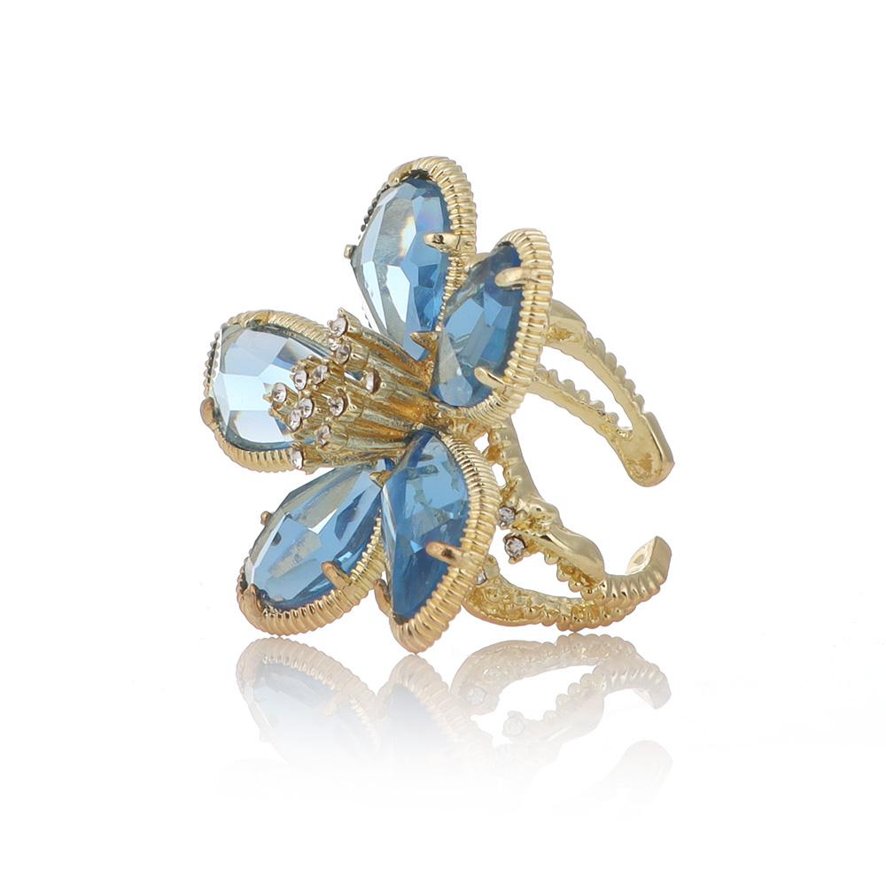 Girl Luxury Exaggerated Shine Rhinestone Flower Big Flower Crystal Ring Open Adjustable Fairy Ring