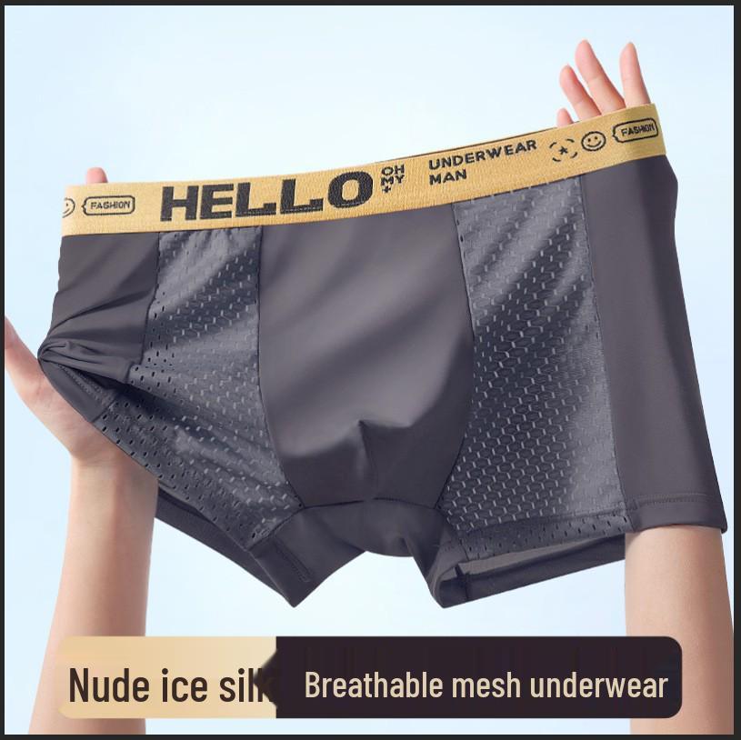 Sommer Eis Seide Herren Mesh Slips mit HELLO Bund, Vier-Ecken-Design, Flachbein-Shorts