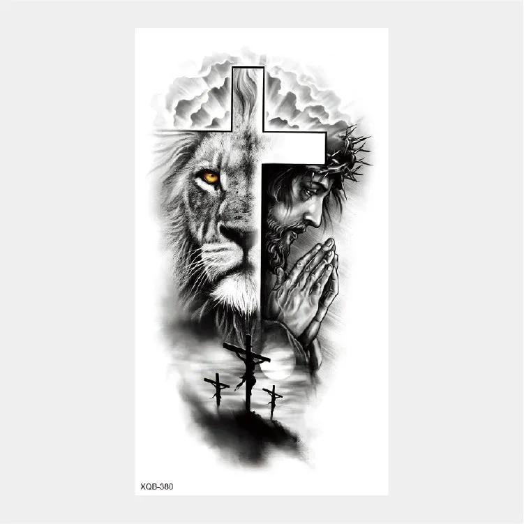 Upper Arm Sleeve Crown Lion Tiger Wolf Head Waterproof Temporary Stickers Body Art Fake Tattoo For Women Men