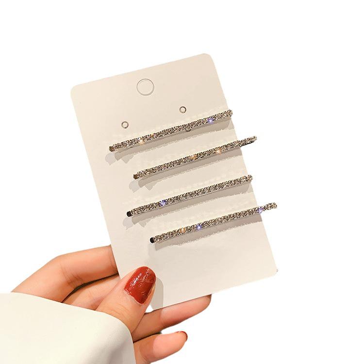 European Diamond Bangs Clip Set: Sparkling Hair Accessories, 4-Piece Headdress Set