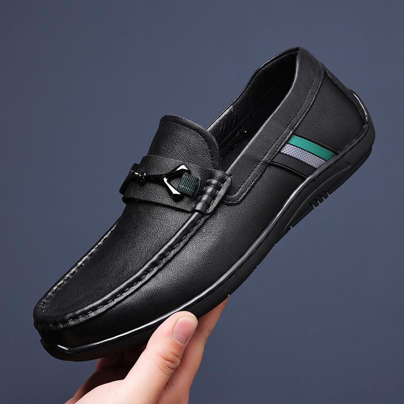 

New first-layer cowhide men s Doudou shoes genuine leather fashion casual leather shoes European handmade men s shoes men s single shoes soft 44 чёрный