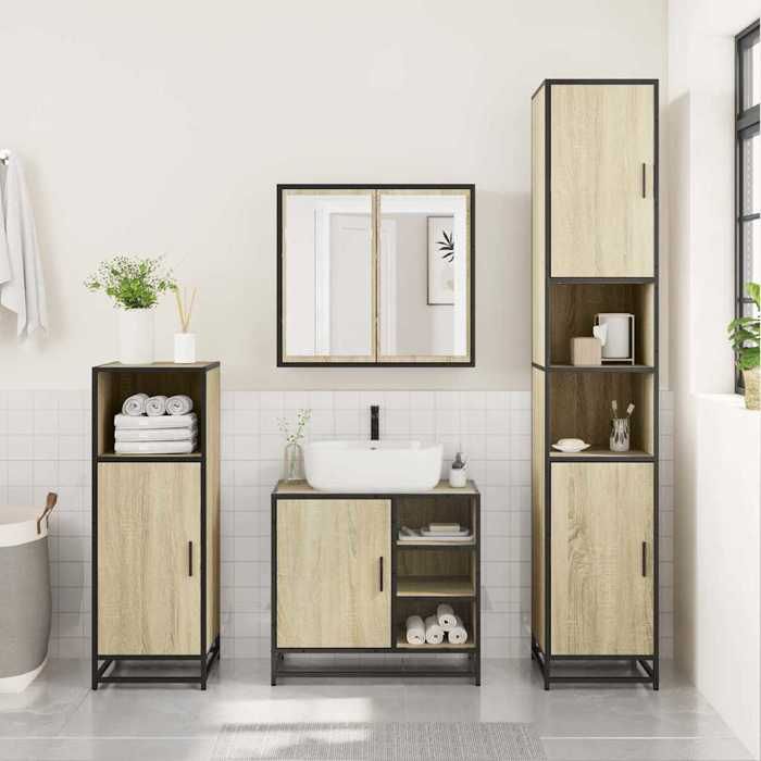 VidaXL Ensemble De Meubles De Salle De Bain 3 Pcs Chêne Sonoma, Armoire De Salle De Bain, Placard De Salle De Bain, Meuble 3300966