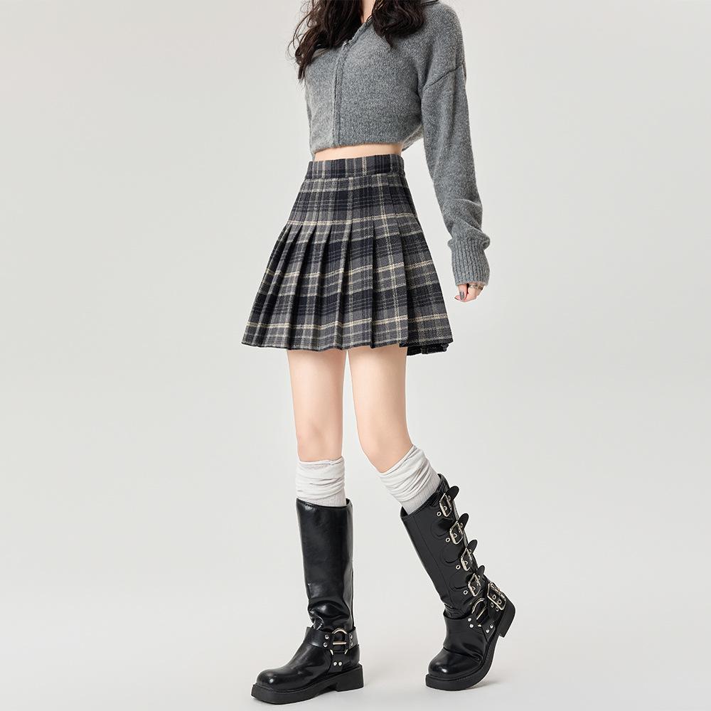 

Клетчатая юбка женская осенне-зимняя ретро с высокой талией плиссированная юбка в стиле колледжа XL