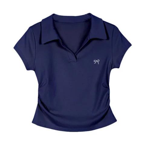Front shoulder sweet casual versatile short-sleeved t-shirt women's summer fashion college style POLO collar student top tide